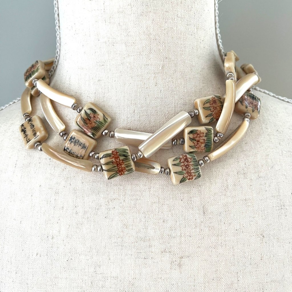 Limited Edition Carolee Shell Sterling Silver Asian Design Multi Strand Necklace 150$